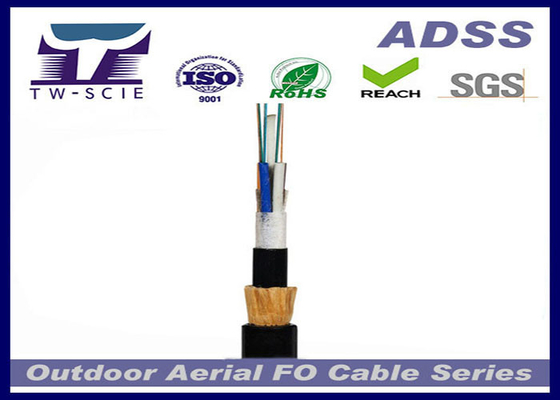 China Long Span Aramid Yarn Strength สายเคเบิลใยแก้วนำแสงหุ้มเกราะด้วยตนเองรองรับ ADSS ทางอากาศ