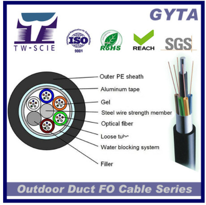 2/4/6/8/10/12/24/36/48/72/144/ Core GYTA Black PE Jacket หุ้มเกราะสายเคเบิลใยแก้วนำแสงกลางแจ้ง