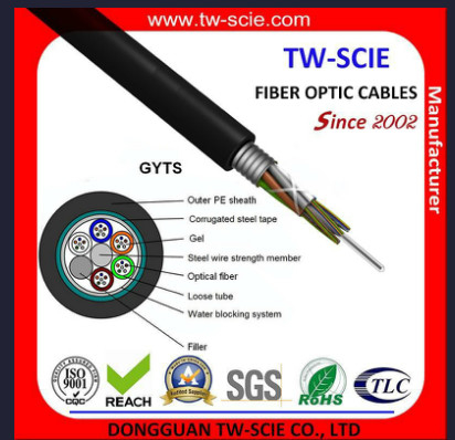 สายเคเบิลไฟเบอร์ออปติกที่มีอายุการใช้งานยาวนานกว่า 48 แกนของจีน GYTS Multi Core SM Steel Wire