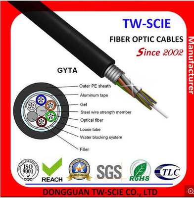 1-144 Core GYTA G652D สายเคเบิลใยแก้วนำแสงที่มีฉนวนป้องกันหลวมมีอายุการใช้งานยาวนานขึ้น