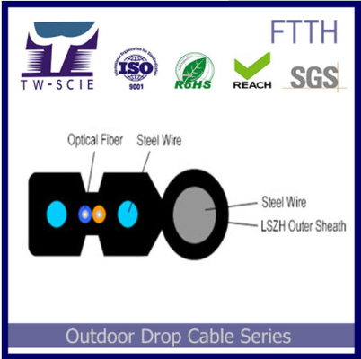 China FRP สายเคเบิลใยแก้วนำแสง FTTH ทางอากาศพร้อม G657A SM 2 Fibers GJXFH Black