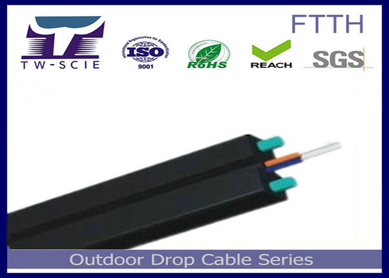1-4 Core FTTH Drop Cable FRP / Steel Strength Member Covered Flat Optical Cable