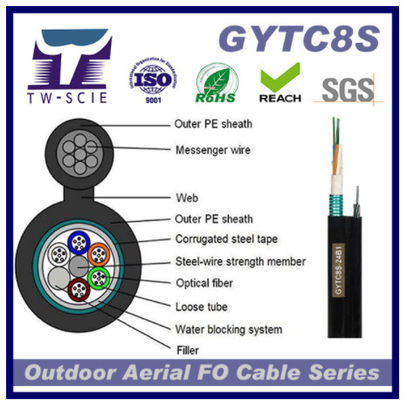 GYTC8s 36 สายเคเบิลใยแก้วนำแสงหุ้มเกราะเหล็กแกนโดยตรงสายเคเบิลใยแก้วนำแสงฝังโดยตรงที่ใช้ในการโทรคมนาคม