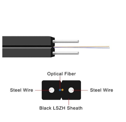 สายเคเบิล FTTH Drop สายเคเบิล 1 Core 2 Core Steel LSZH สายเคเบิลไฟเบอร์ออปติก สําหรับภายในและภายนอก