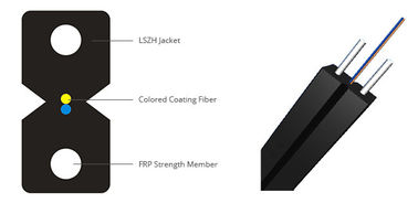 Black LSZH Sheath FTTH ใยแก้วนำแสงในเครือข่ายคอมพิวเตอร์พร้อมสมาชิกความแข็งแรงของลวดเหล็ก 2 * 0.45 มม