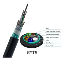 Loose Tube Stranded GYTS Outdoor Aerial 2-144 Core สายเคเบิลไฟเบอร์ออปติกหุ้มเกราะโหมดเดี่ยว