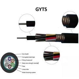 GYTS สายเคเบิลใยแก้วนำแสงกลางแจ้งโทรคมนาคมเหล็กเทปหุ้มเกราะตีเกลียวท่อหลวม