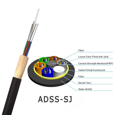 ปลอก PE สีดำ 100 ช่วง 48 แกน G652D ADSS สายเคเบิลไฟเบอร์ออปติกอิเล็กทริก