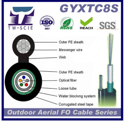 GYXTC8S สายเคเบิลใยแก้วนำแสงกลางแจ้ง 24 แกนที่รองรับตัวเอง
