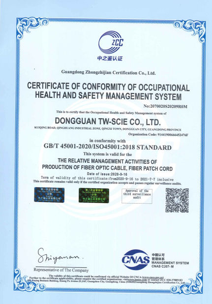 จีน DONGGUAN TW-SCIE CO., LTD. รับรอง
